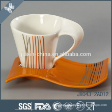 160CC Porcelain Cup and Saucer, Mix colored cup set with gold line decal